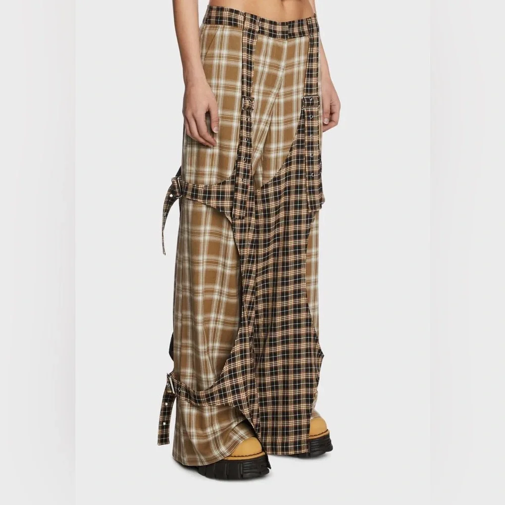 NWT The Ragged Priest Slam Wide Leg Trousers with Woven Check Multi Size 8 - Picture 4 of 10